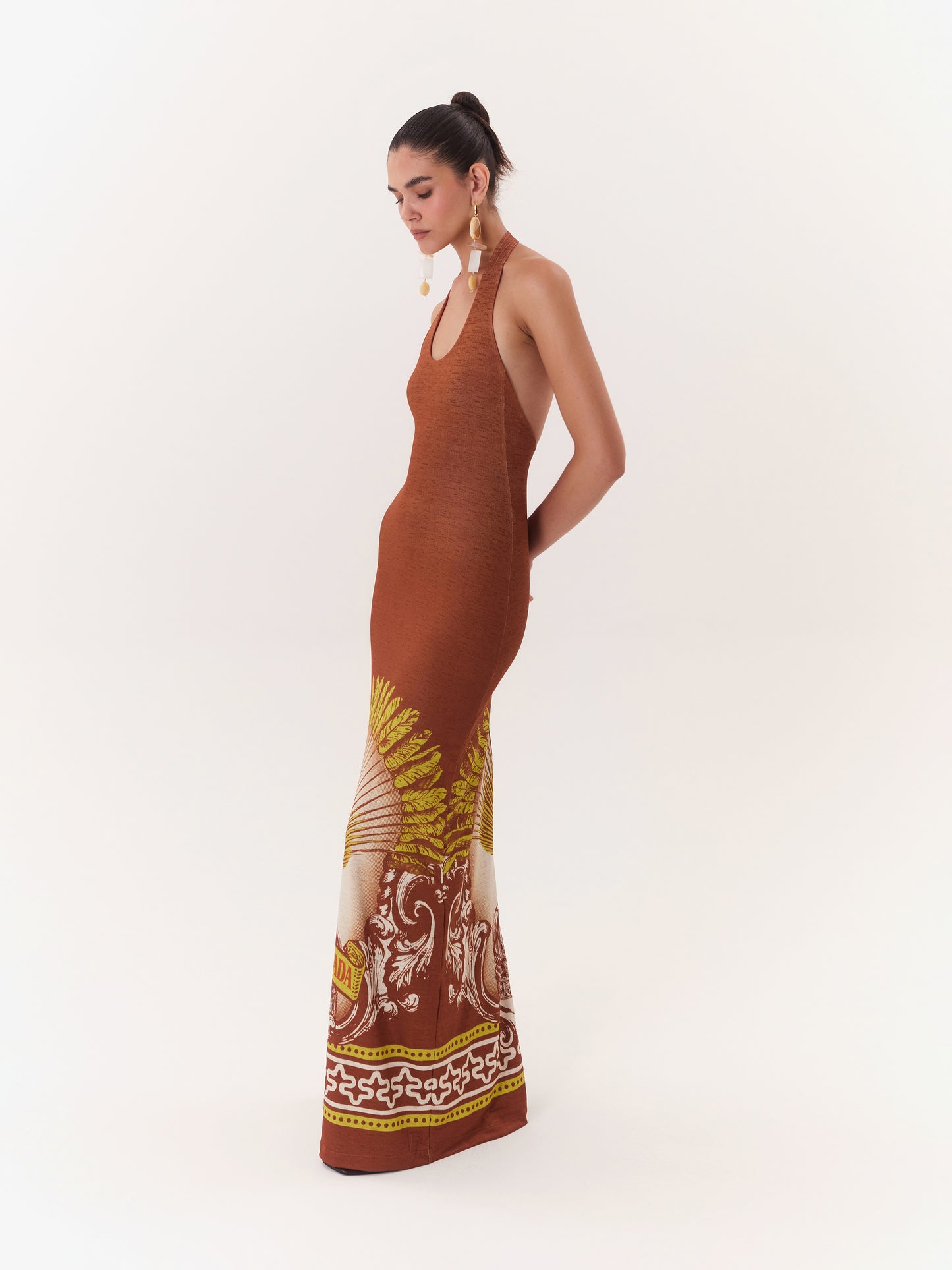 MAXI DRESS HALTER SOLAR BROWN