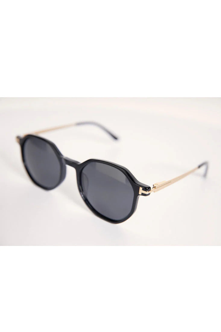 BLACK ROUND GOLD SUNGLASSES