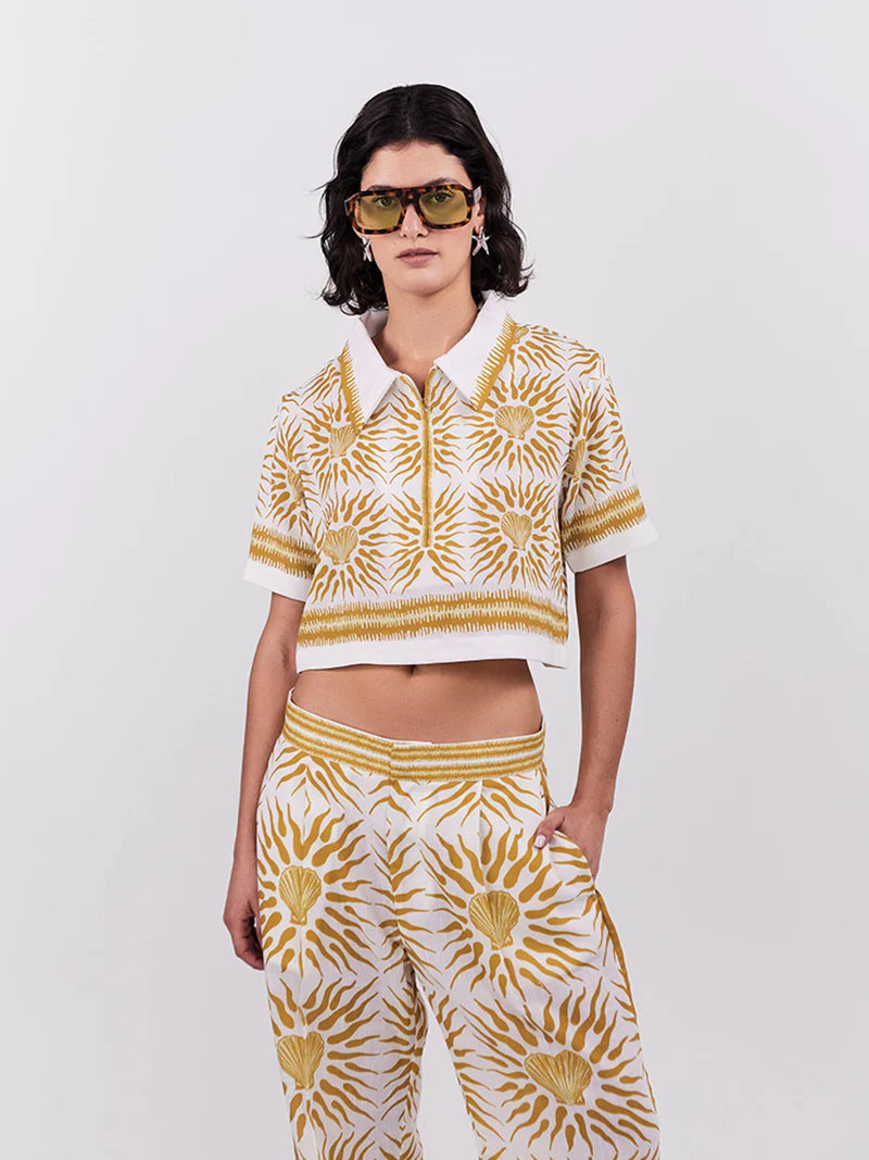 OASIS CROPPED POLO OCHRE