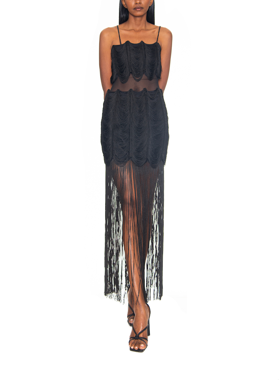BLAKE FRINGE BLACK DRESS