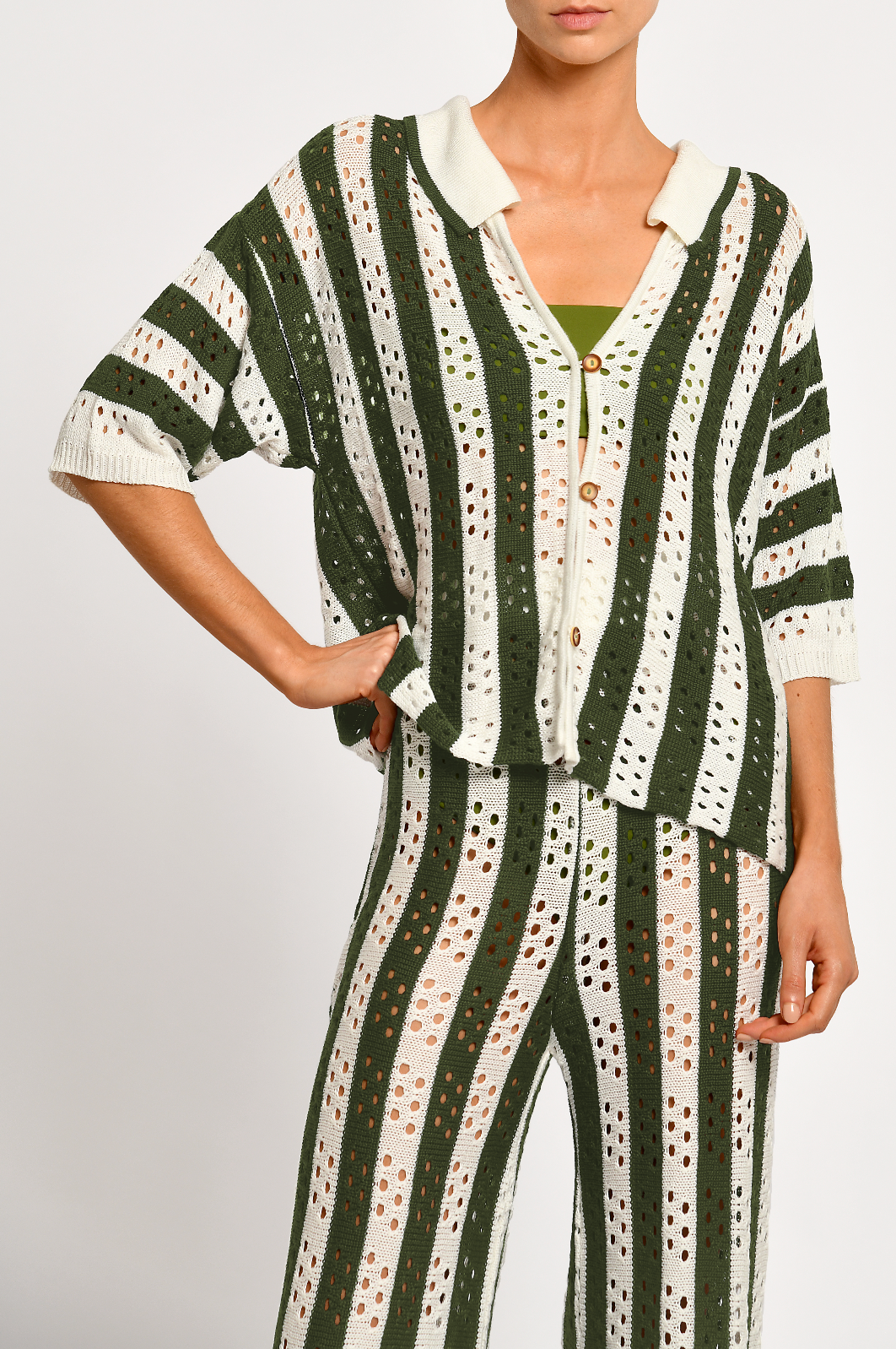 LAURENT SIRO GREEN STRIPE KNIT SET
