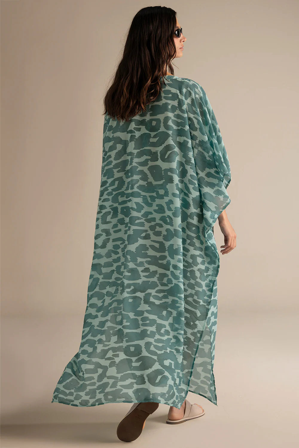 BLUE ANIMAL PRINT LONG KIMONO
