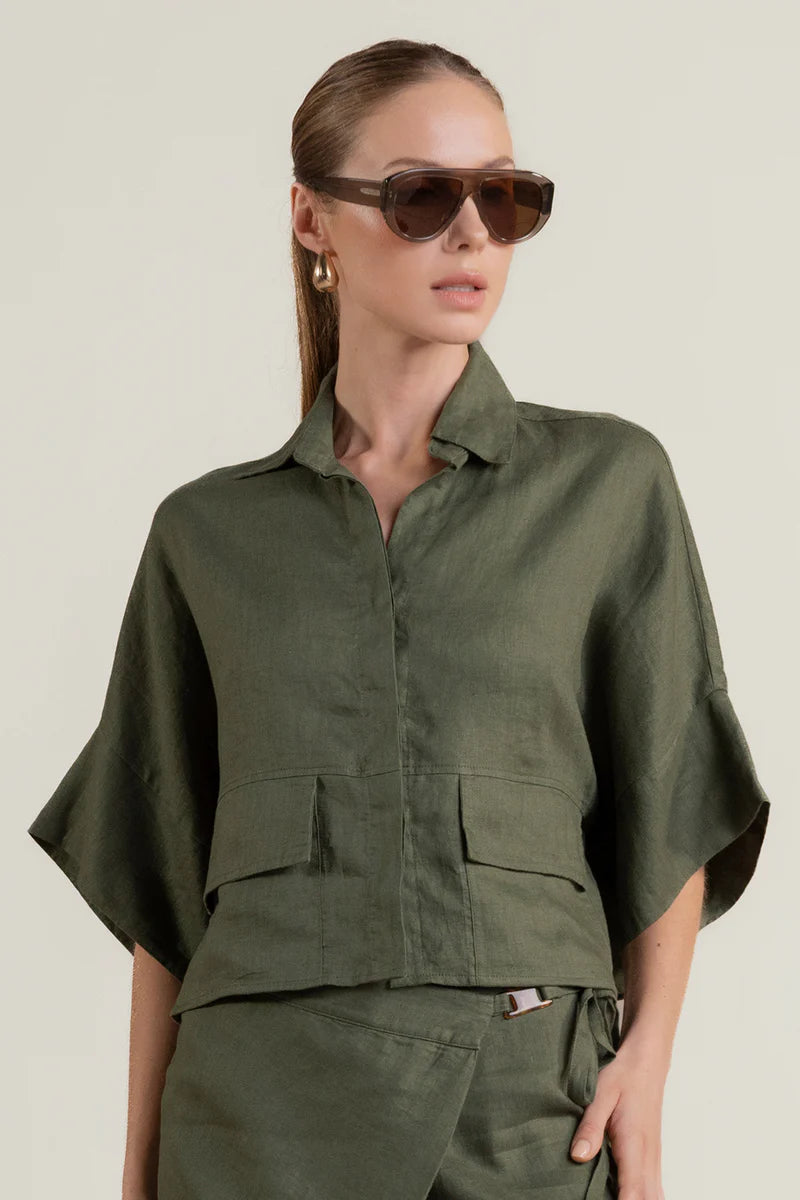 OLIVE GREEN LINEN SET
