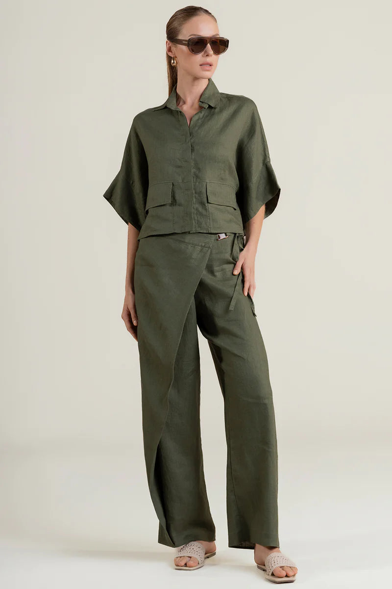 OLIVE GREEN LINEN SET
