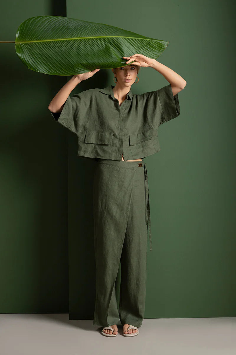 OLIVE GREEN LINEN SET