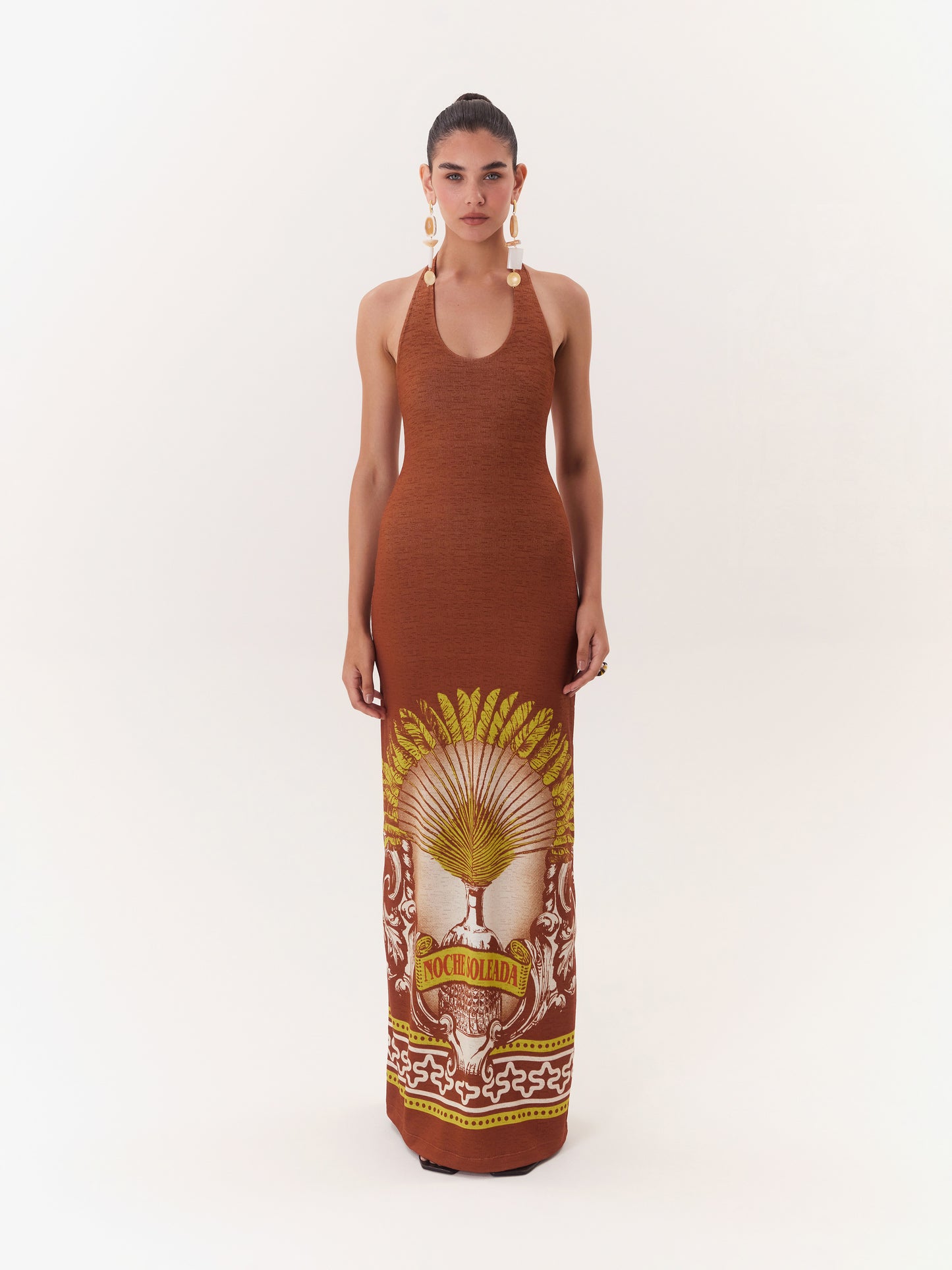 MAXI DRESS HALTER SOLAR BROWN