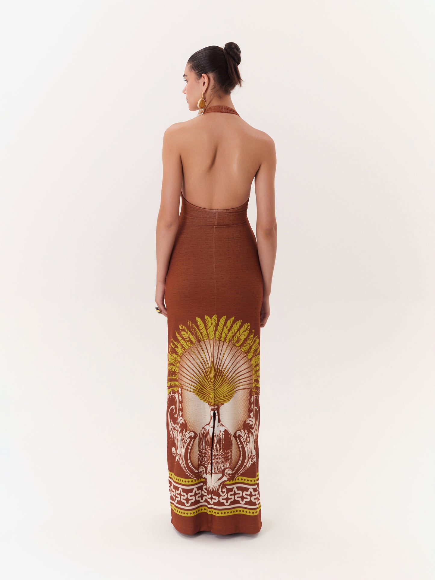 MAXI DRESS HALTER SOLAR BROWN