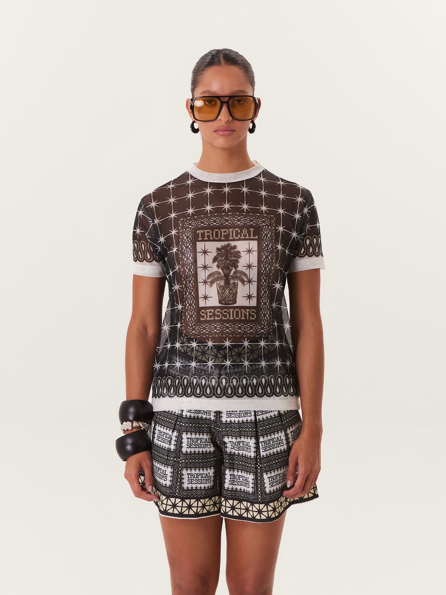 TROPICAL MESH TOP BLACK