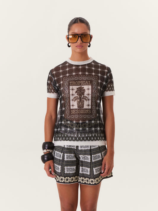 TROPICAL MESH TOP BLACK