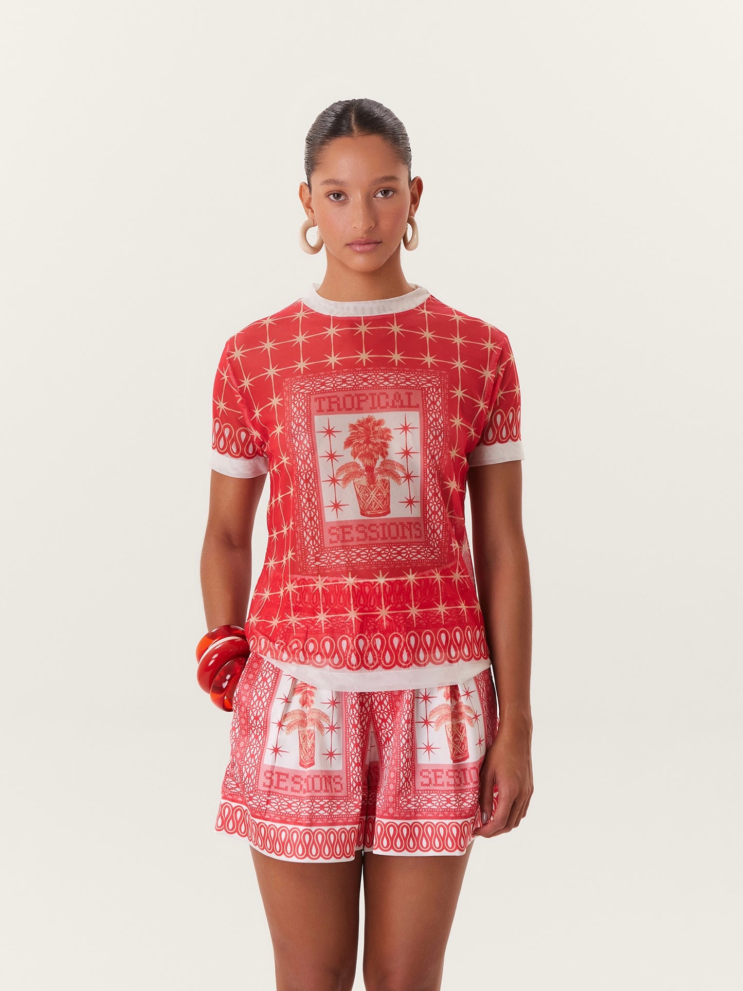 TROPICAL ELASTIC SHORTS PINK