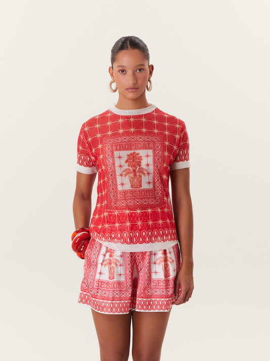 TROPICAL ELASTIC SHORTS PINK