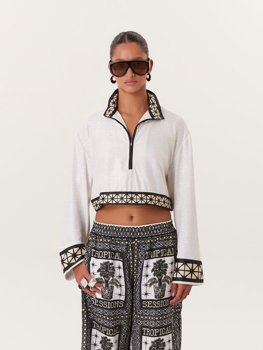 TROPICAL CROPPED TOP BLACK