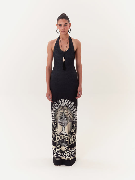 MAXI DRESS HALTER SOLAR BLACK