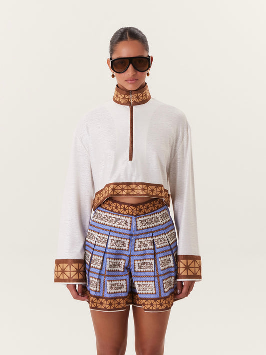 TROPICAL CROPPED TOP BLUE