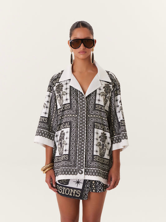 TROPICAL BLOUSE BLACK