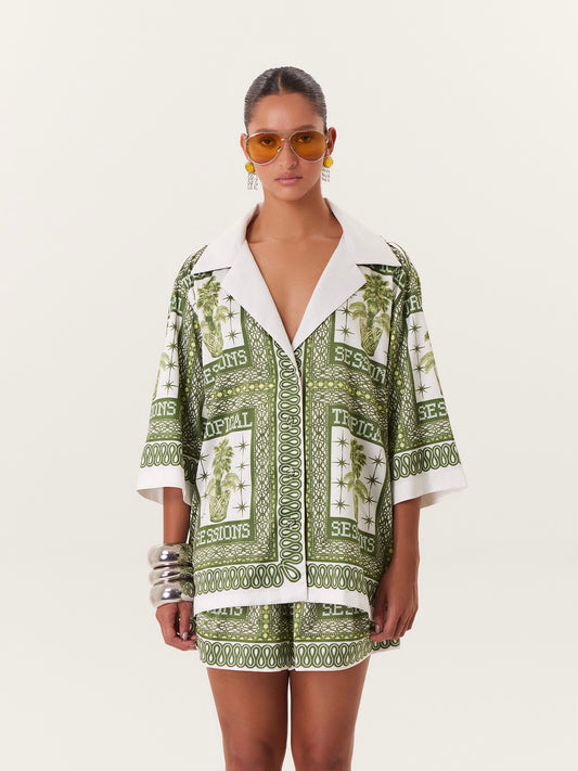 TROPICAL BLOUSE GREEN