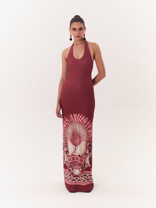 MAXI DRESS HALTER SOLAR WINE
