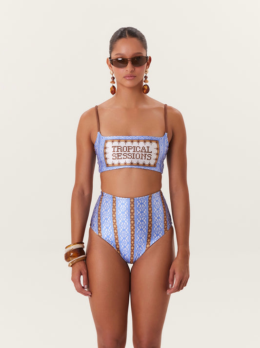 TROPICAL HIGH WAIST BIKINI BLUE