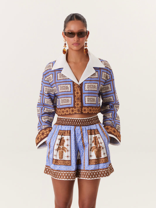 TROPICAL ELASTIC SHORTS BLUE