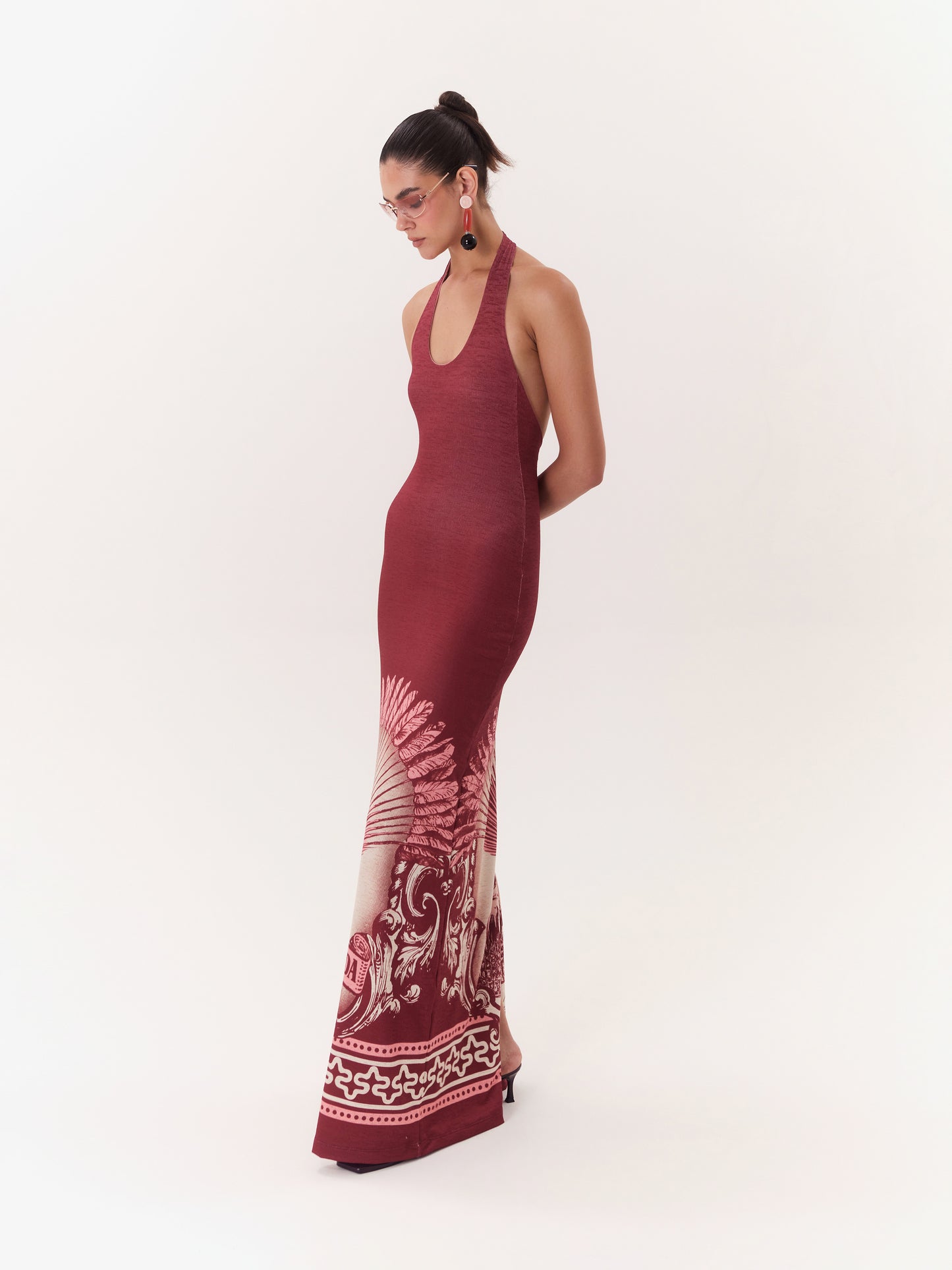 MAXI DRESS HALTER SOLAR WINE