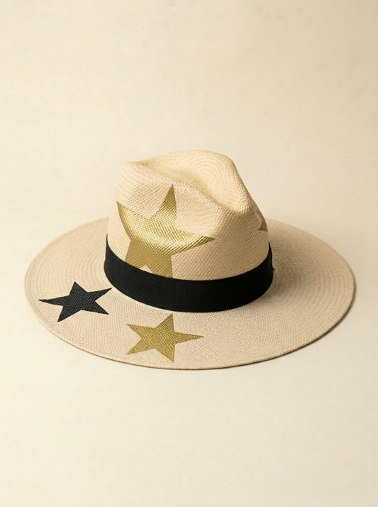 NATURAL WITH GOLD STARS HAT