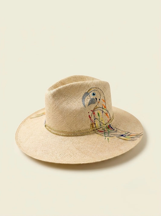 NATURAL WITH TROPICAL BIRDS HAT