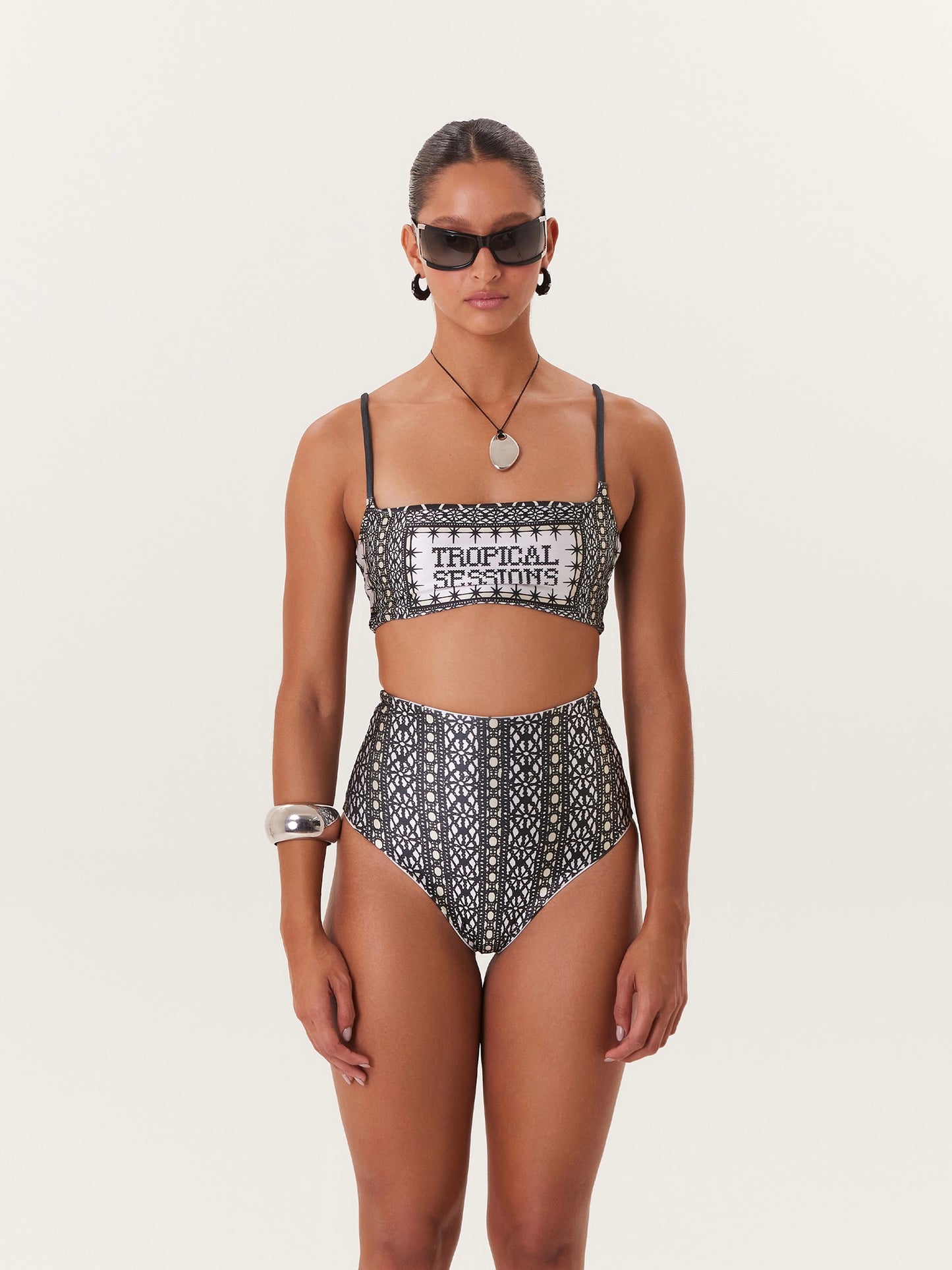 TROPICAL HIGH WAIST BIKINI BLACK