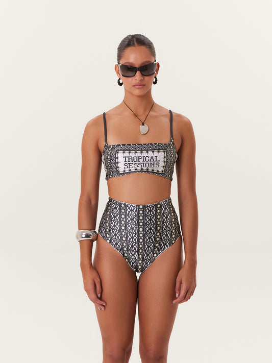 TROPICAL HIGH WAIST BIKINI BLACK