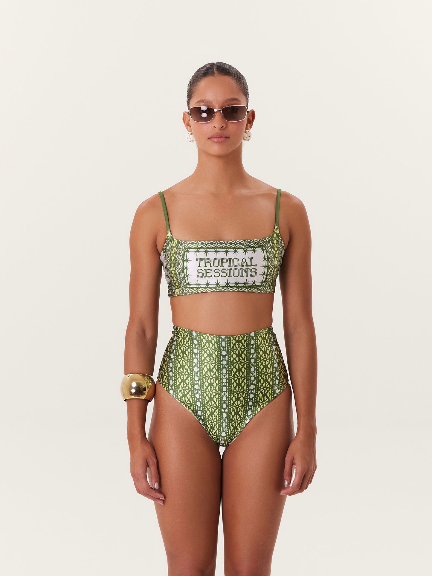 TROPICAL HIGH WAIST BIKINI GREEN