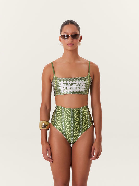 TROPICAL HIGH WAIST BIKINI GREEN