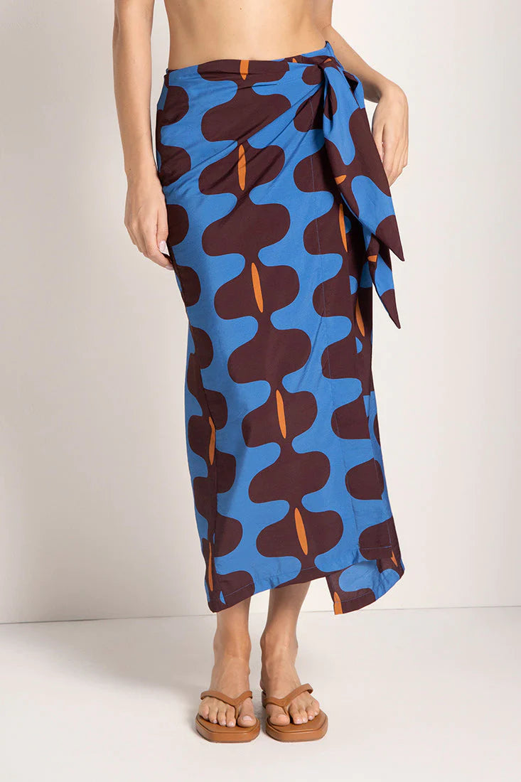 BLUE PRINT LINEN SKIRT PAREO