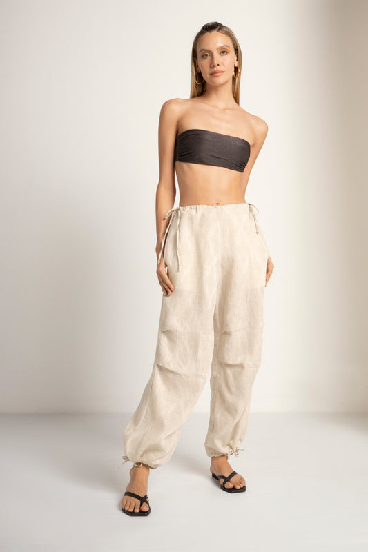 IVORY LINEN CARGO PANTS