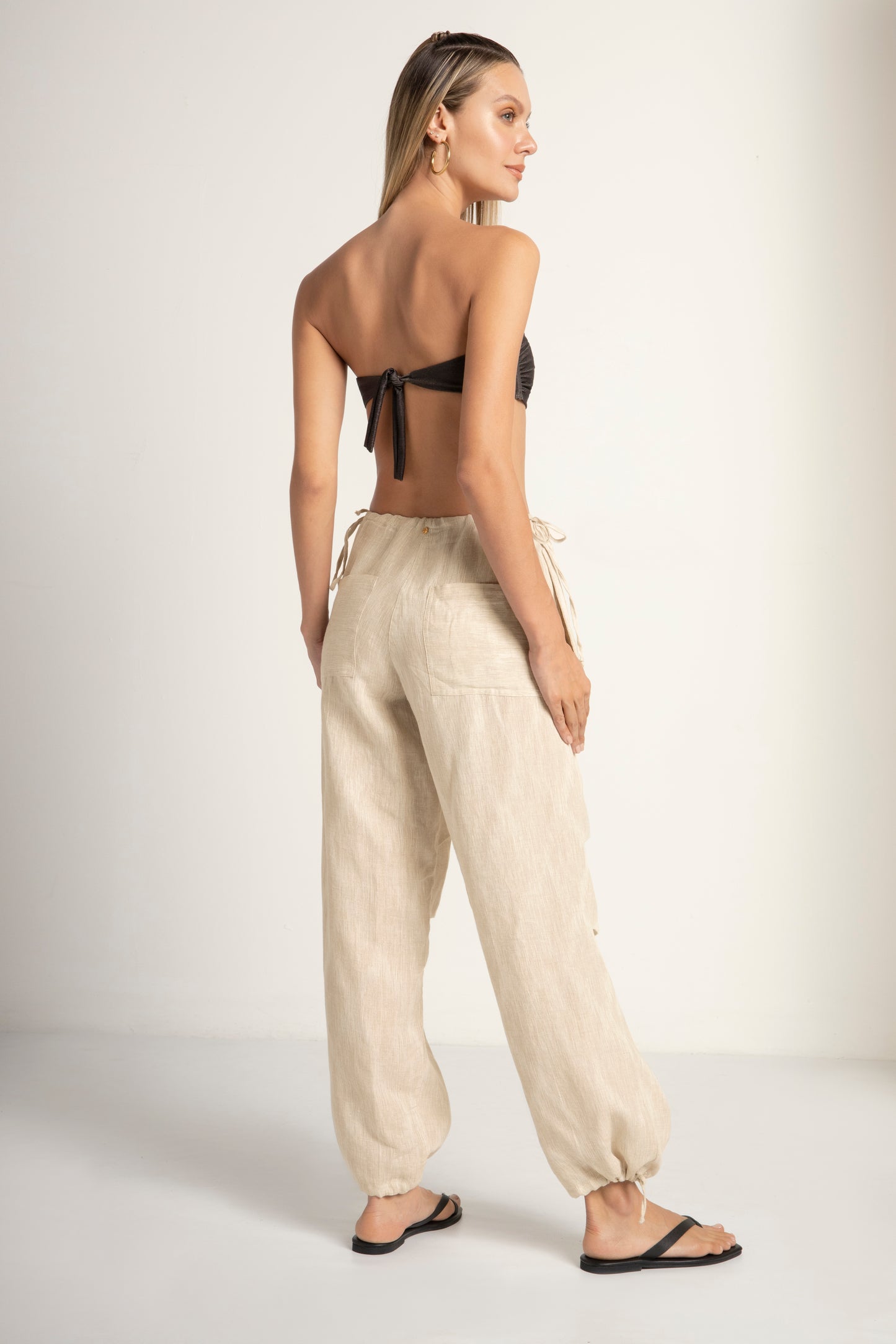 IVORY LINEN CARGO PANTS