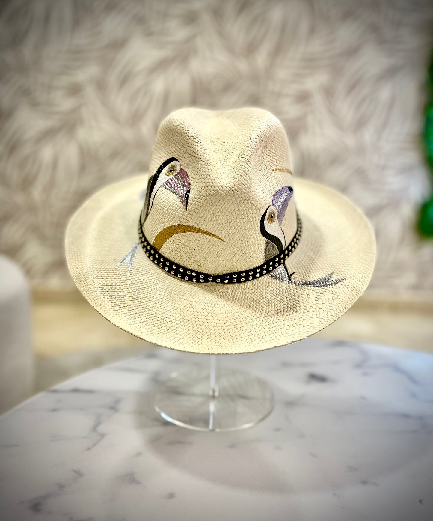NATURAL WITH HAND PAINTED TOUCAN HAT