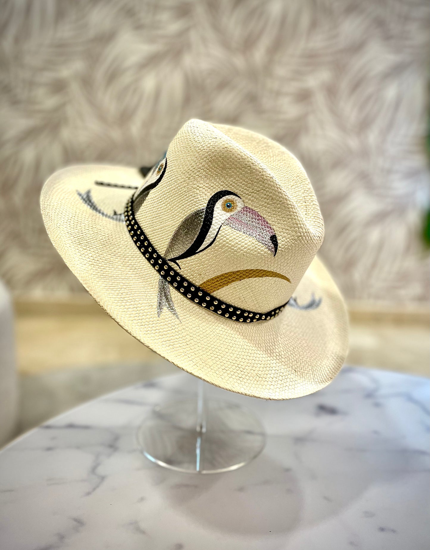 NATURAL WITH HAND PAINTED TOUCAN HAT