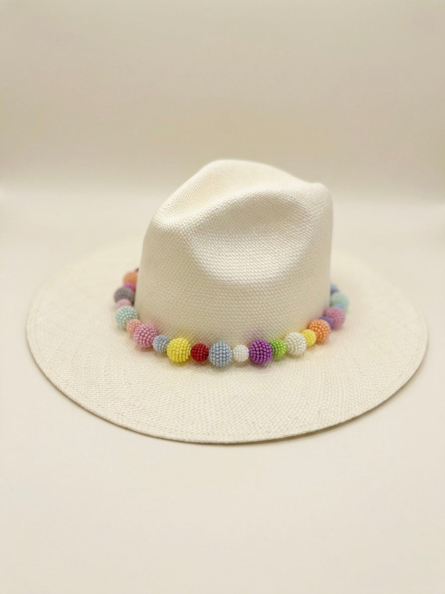 RAINBOW BEADED STRAW HAT