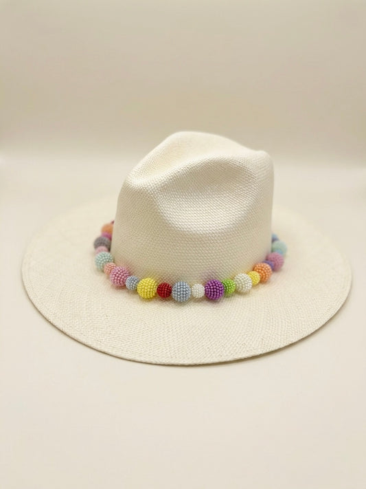 RAINBOW BEADED STRAW HAT