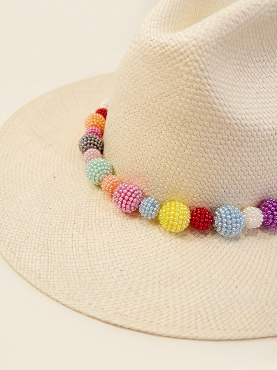 RAINBOW BEADED STRAW HAT