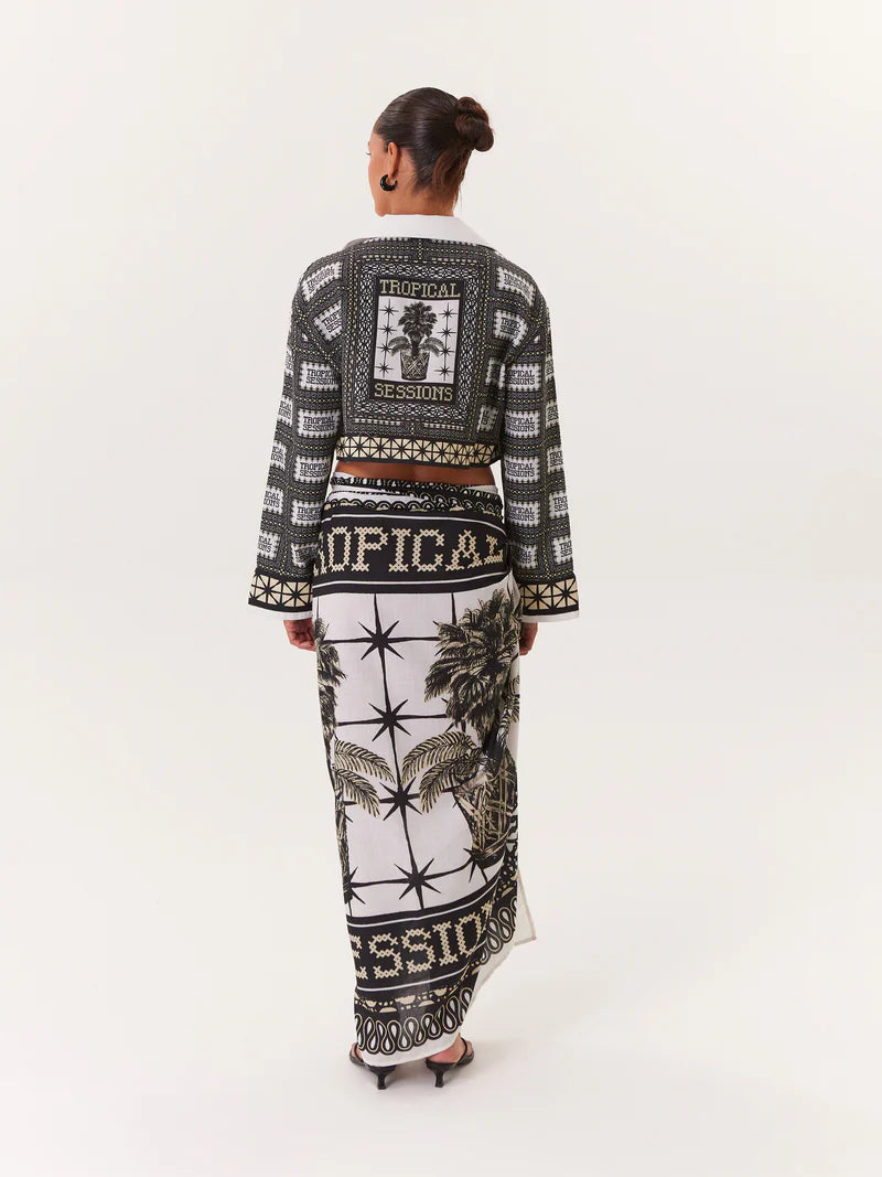 TROPICAL CROPPED BLOUSE BLACK