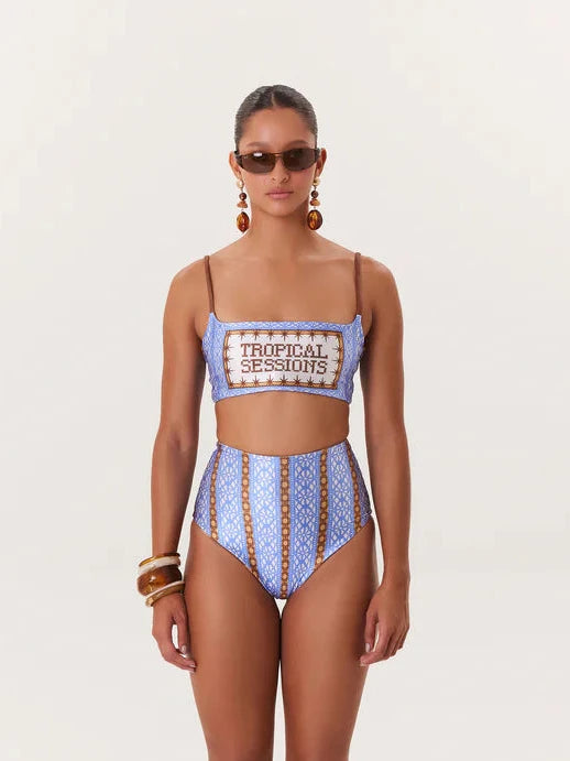 TROPICAL HIGH WAIST BIKINI BLUE
