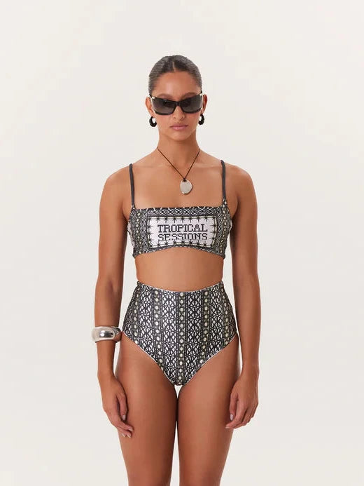TROPICAL HIGH WAIST BIKINI BLACK