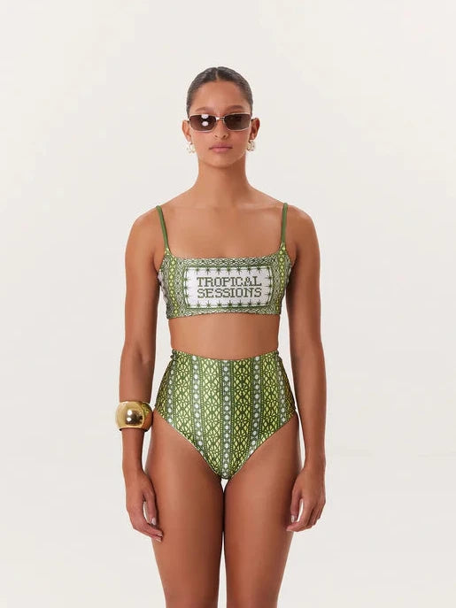 TROPICAL HIGH WAIST BIKINI GREEN