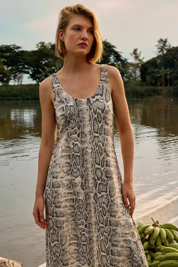 ANIMAL PRINT LEAF LITTER DRESS