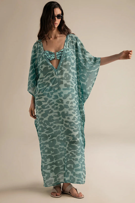BLUE ANIMAL PRINT LONG KIMONO