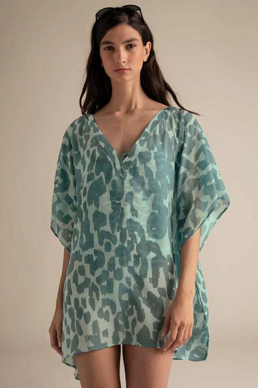 BLUE ANIMAL PRINT KIMONO