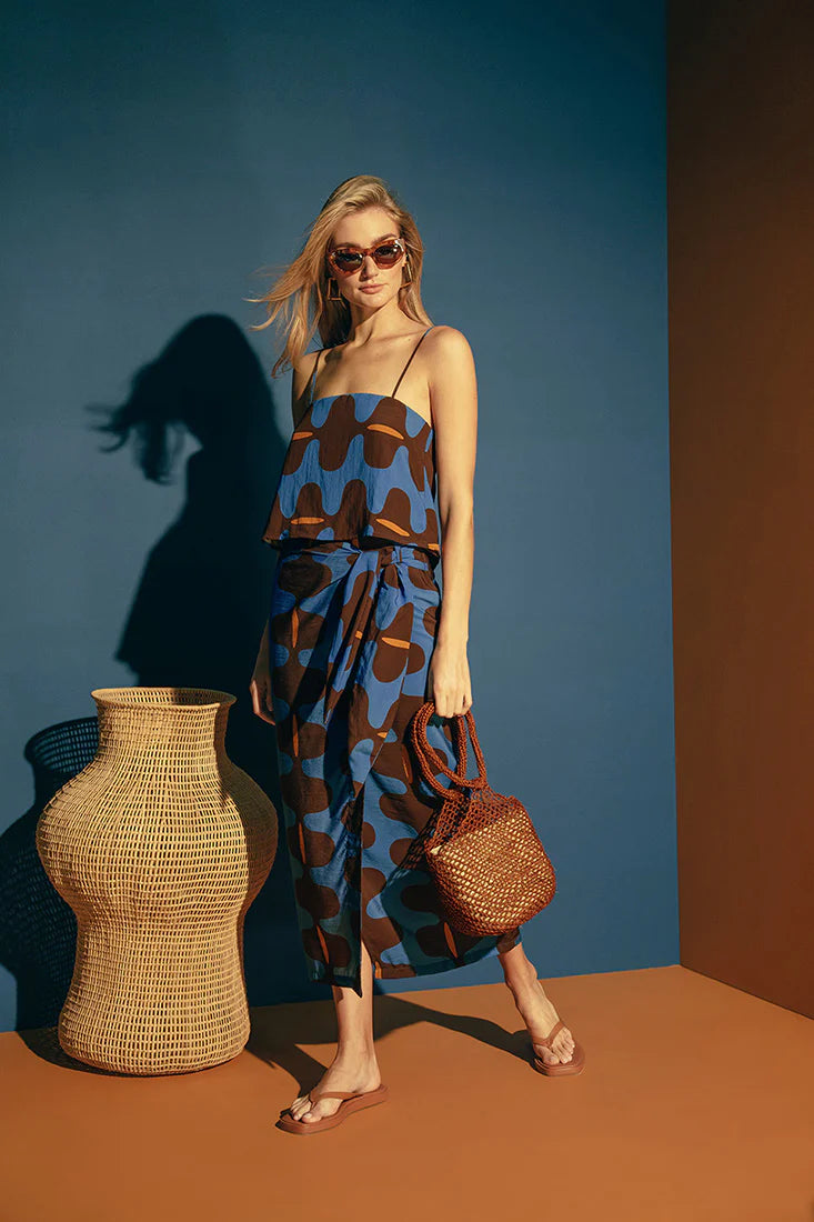 BLUE PRINT LINEN SKIRT PAREO