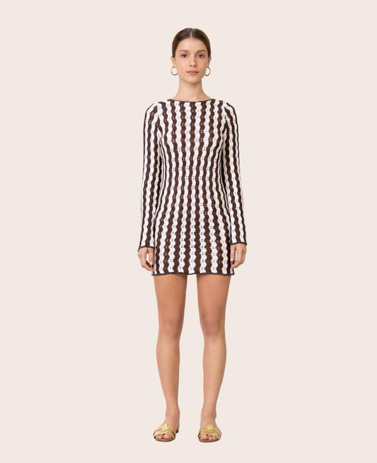 VERTICAL VIBE BROWN AND WHITE DRESS