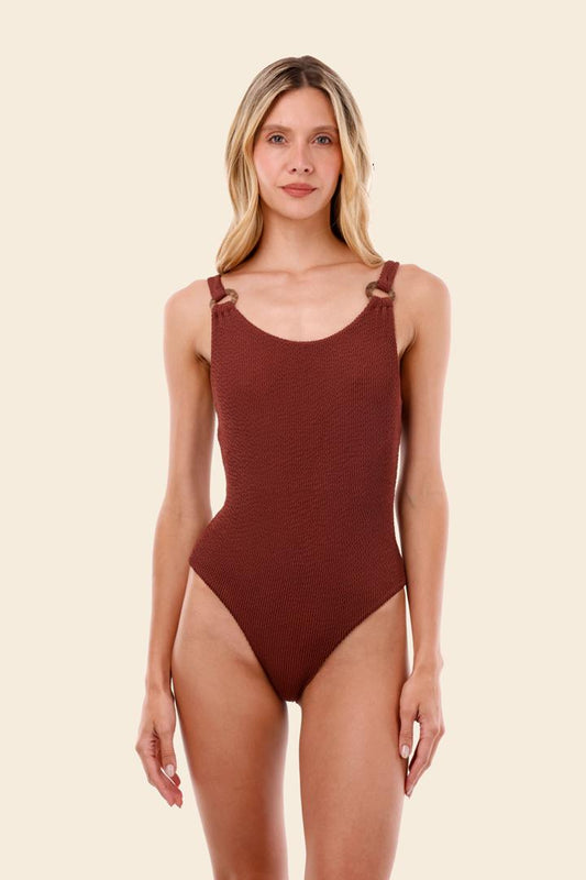 TEXTURED WAVE BARN RED ONE PIECE