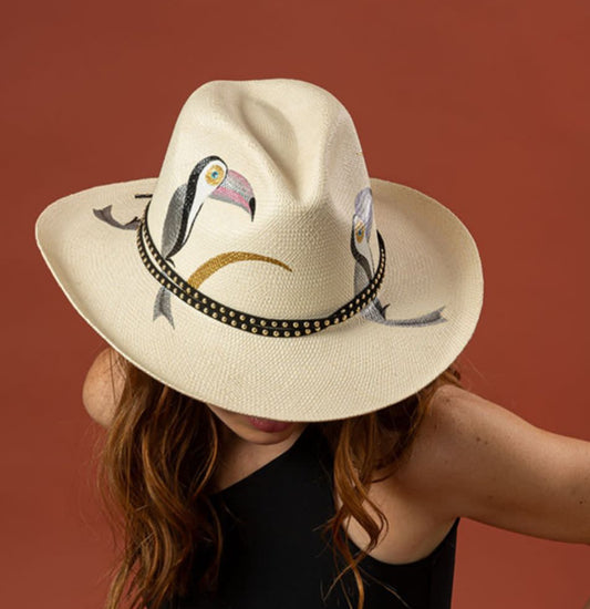 NATURAL WITH HAND PAINTED TOUCAN HAT