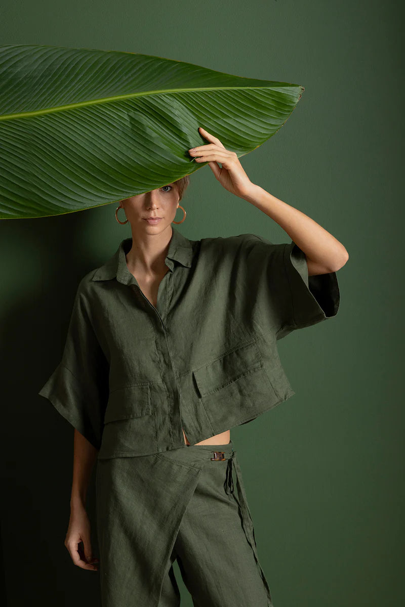 OLIVE GREEN LINEN SET